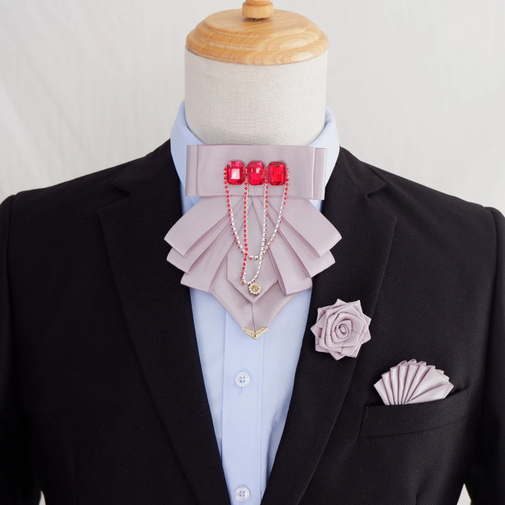 Men's Rhinestone Tassel Bow Tie and Brooch 3-Piece Set