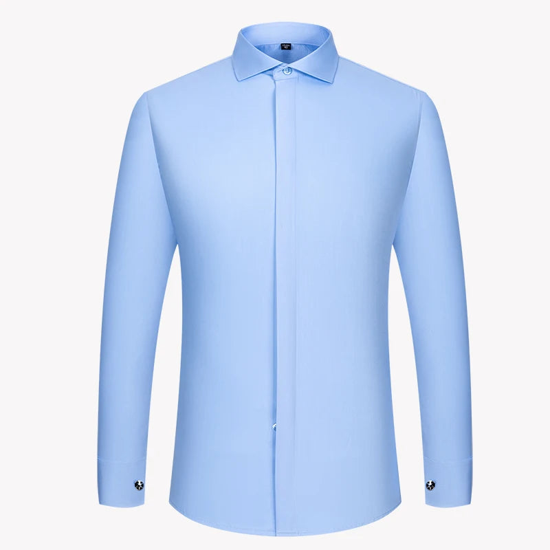 Men's Slim Fit French Cuff Long-Sleeve Wedding Dress Shirt