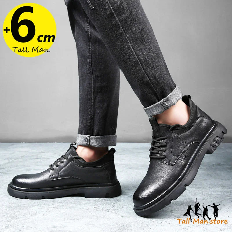 Business Men Oxford Leather Elevator Shoes Lift Sole Man Height Increase Insole 6CM Office Daily Life British