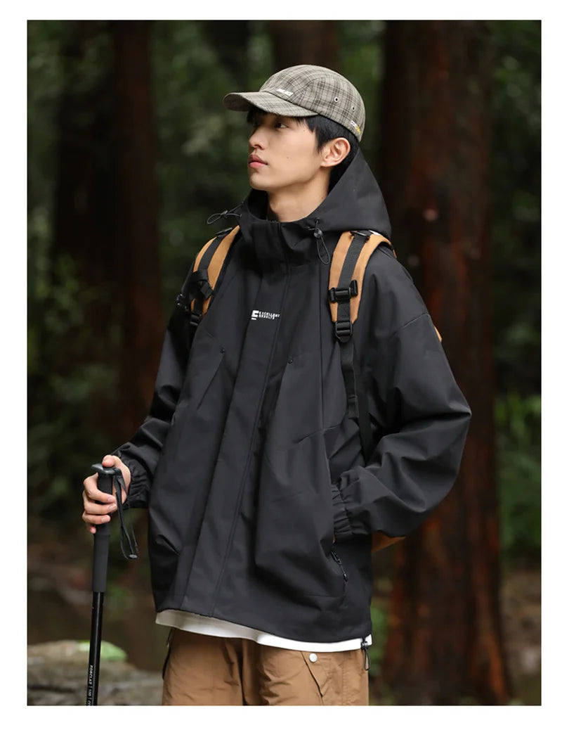 2024 New Men's Outdoor Hooded Windbreaker Jacket Autumn Waterproof Hiking Bomber Jackets Women Trekking Softshell Coats