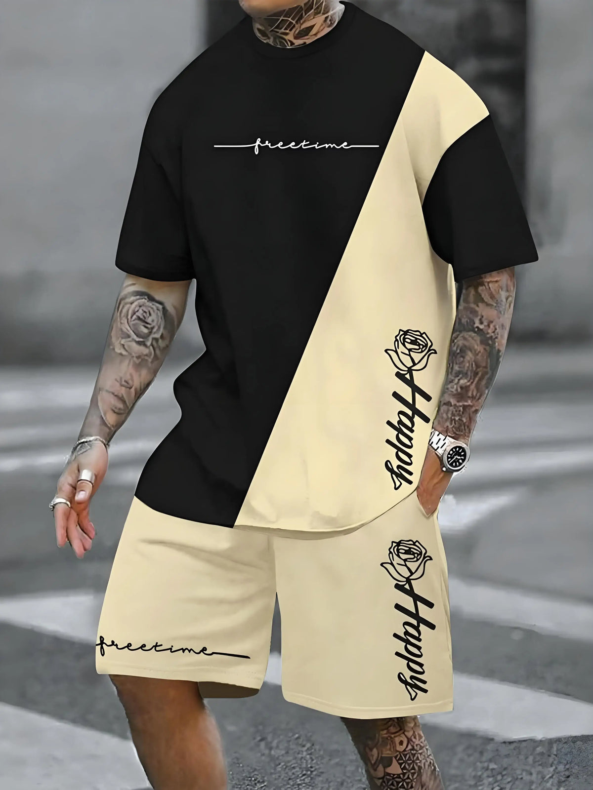 Men's Plus Size Short Sleeve T-Shirt and Shorts Set