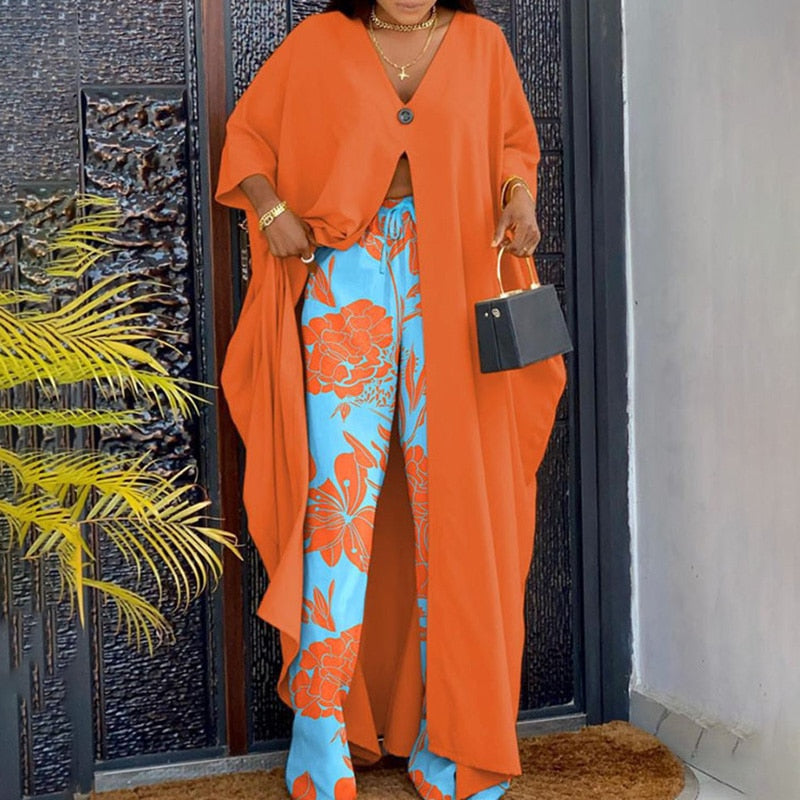 Women's Printed Elastic Waist Top and Pants Two-Piece Set