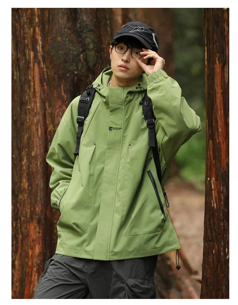 2024 New Men's Outdoor Hooded Windbreaker Jacket Autumn Waterproof Hiking Bomber Jackets Women Trekking Softshell Coats