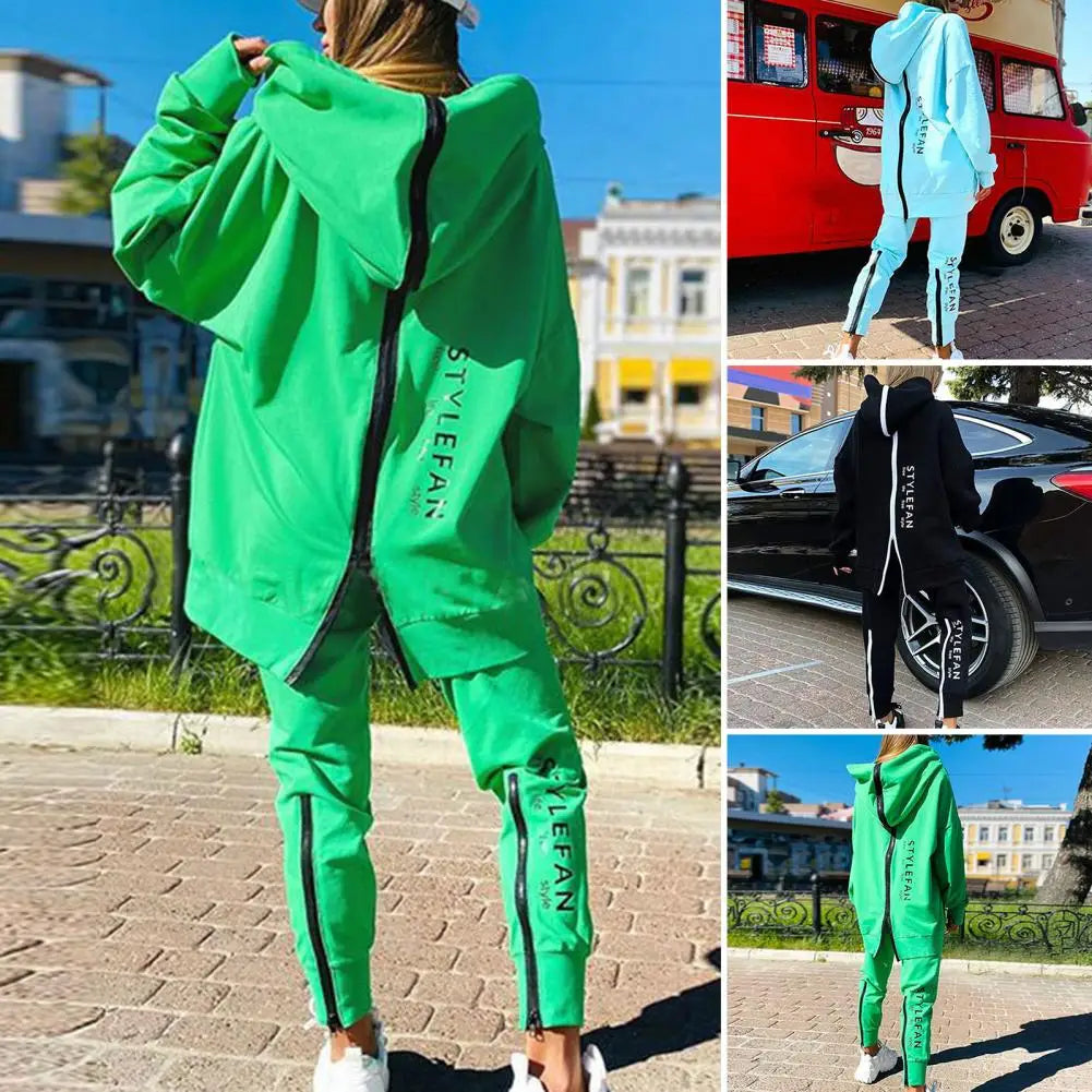 Women's Winter Oversized Back-Zip Hoodie and Pants Tracksuit Two-Piece