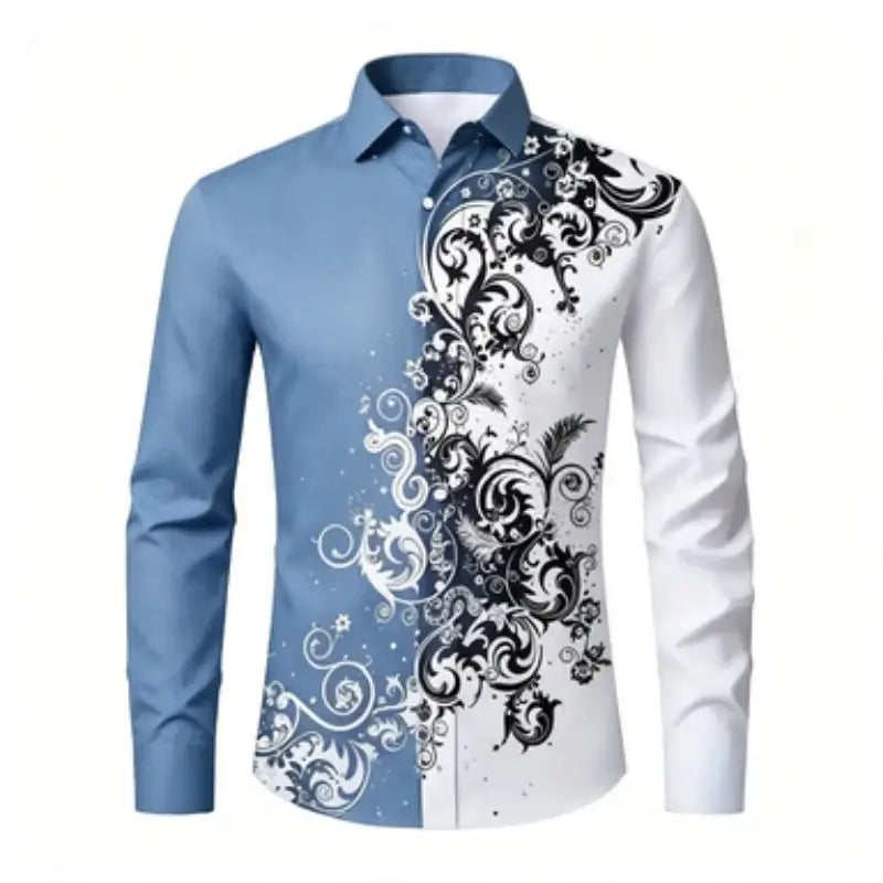 Herren Langarmshirt, europäisches und amerikanisches Herren Langarmshirt mit Aufdruck, Hemd mit europäischem Muster und Kragen, trendiges Freizeit-