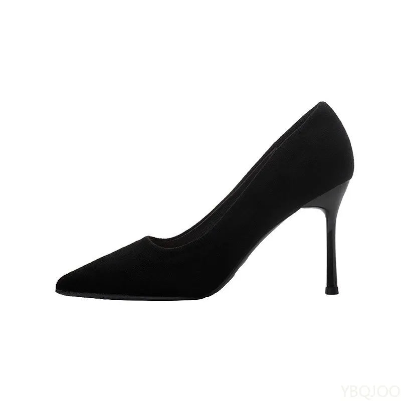 Women's Black Pointed Suede High Heel Pumps