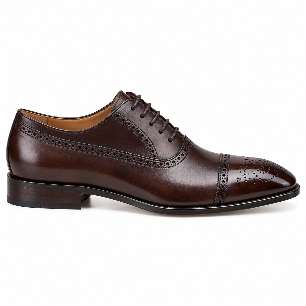 Brown black brogue oxford side profile