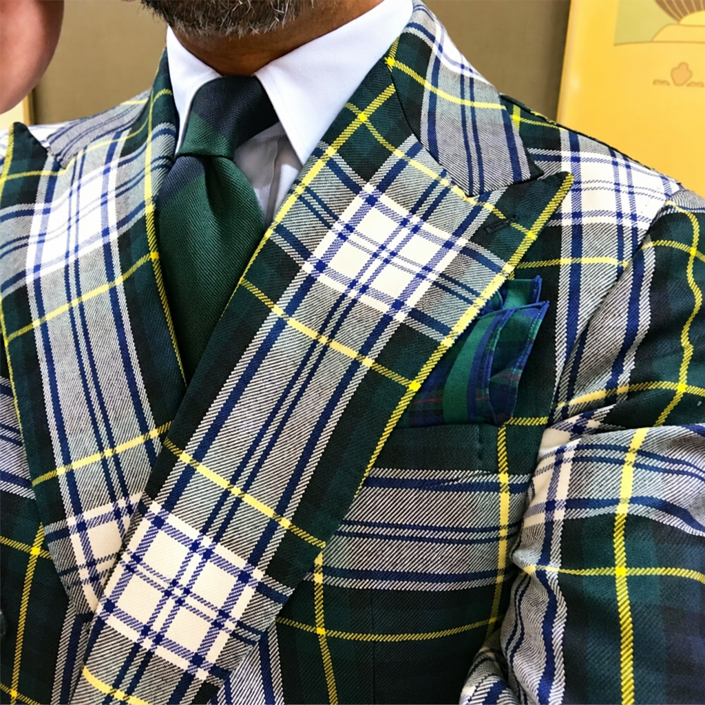 Men's green plaid slim fit 2-piece double-breasted suit