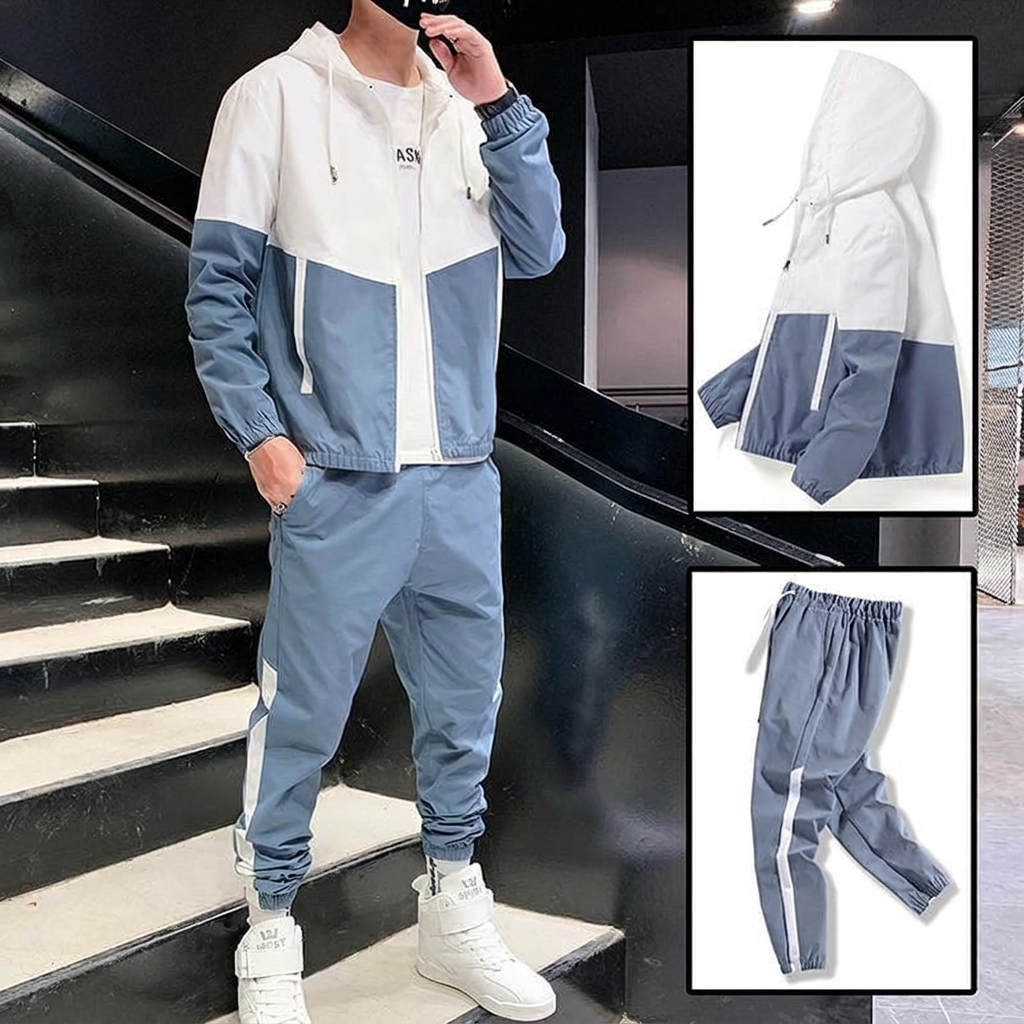 Patchwork-Hip-Hop-Casual-Zweiteiler für Herren, koreanischer Stil, 2-teilige Herrenbekleidung, Streetwear, Fitness-Trainingsanzug