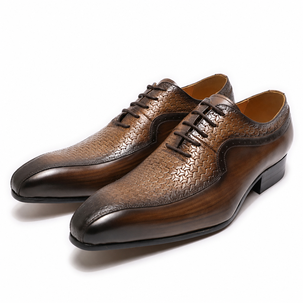 Men's genuine leather pointed oxford formal shoes brown
