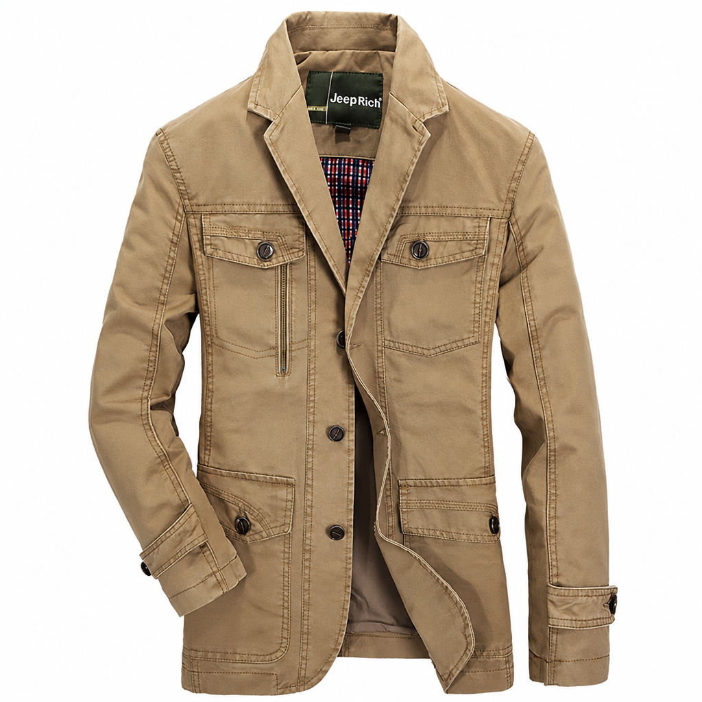 Men's cotton denim business blazer jacket tan