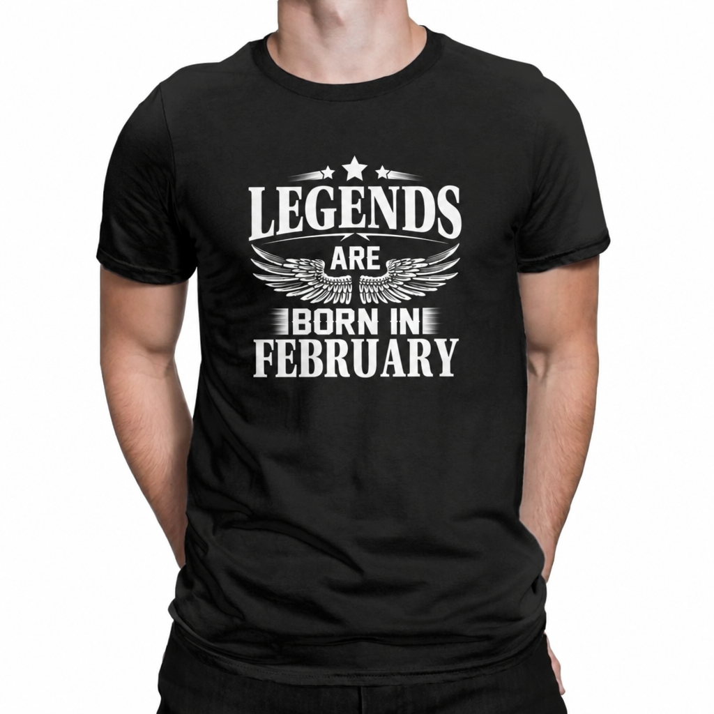 Men's February birthday novelty cotton crew neck t-shirt black
