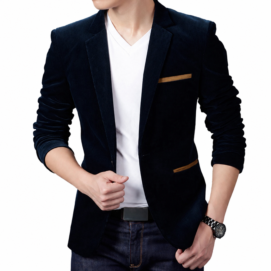 Men's corduroy blazer slim fit casual suit jacket navy