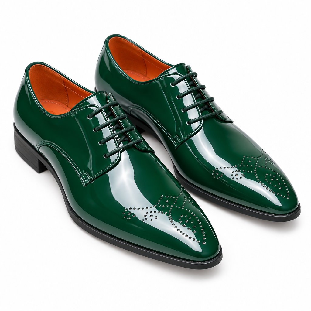 Men's green round toe oxford dress shoes pair