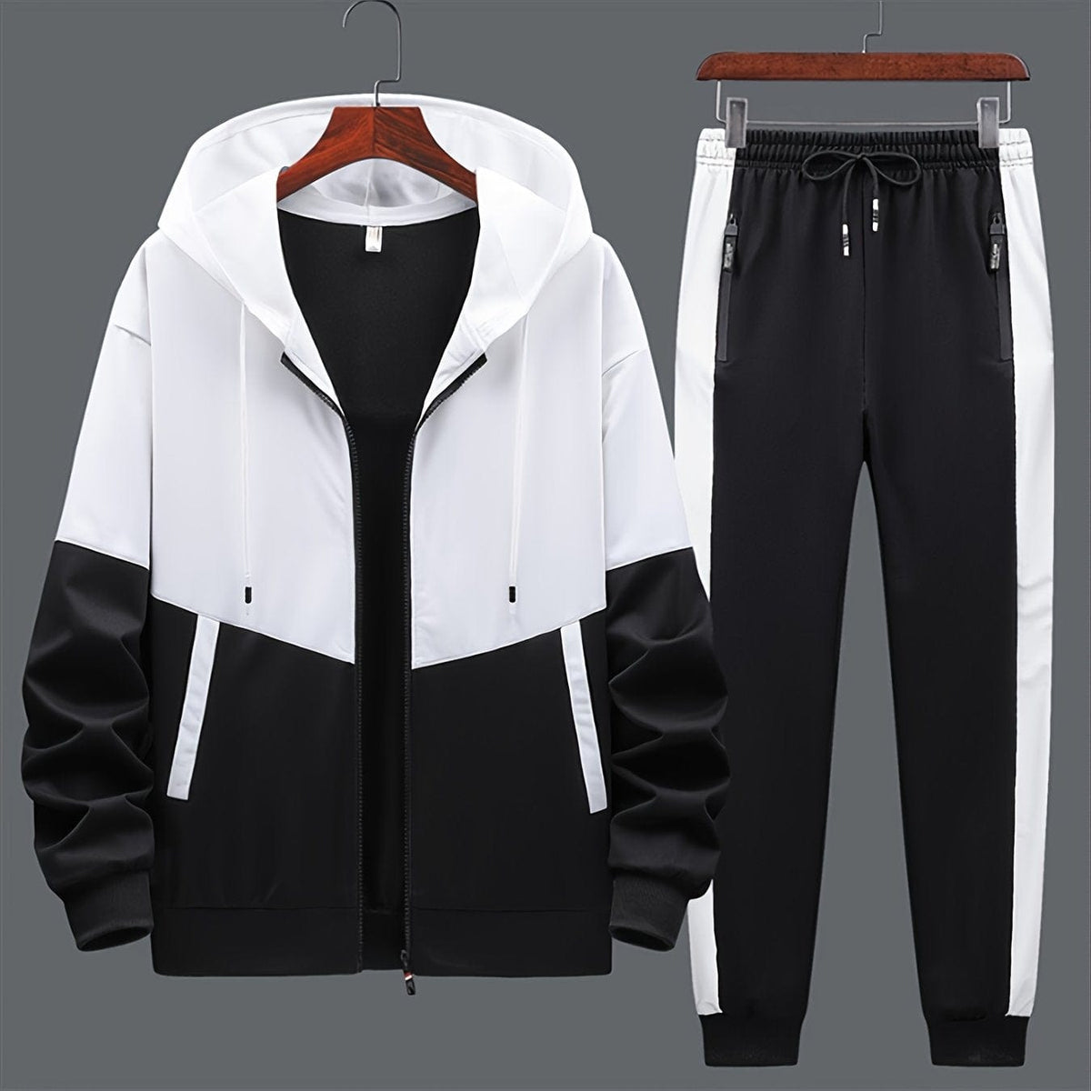 Men's Zip-Up Hooded Jacket & Trousers Set