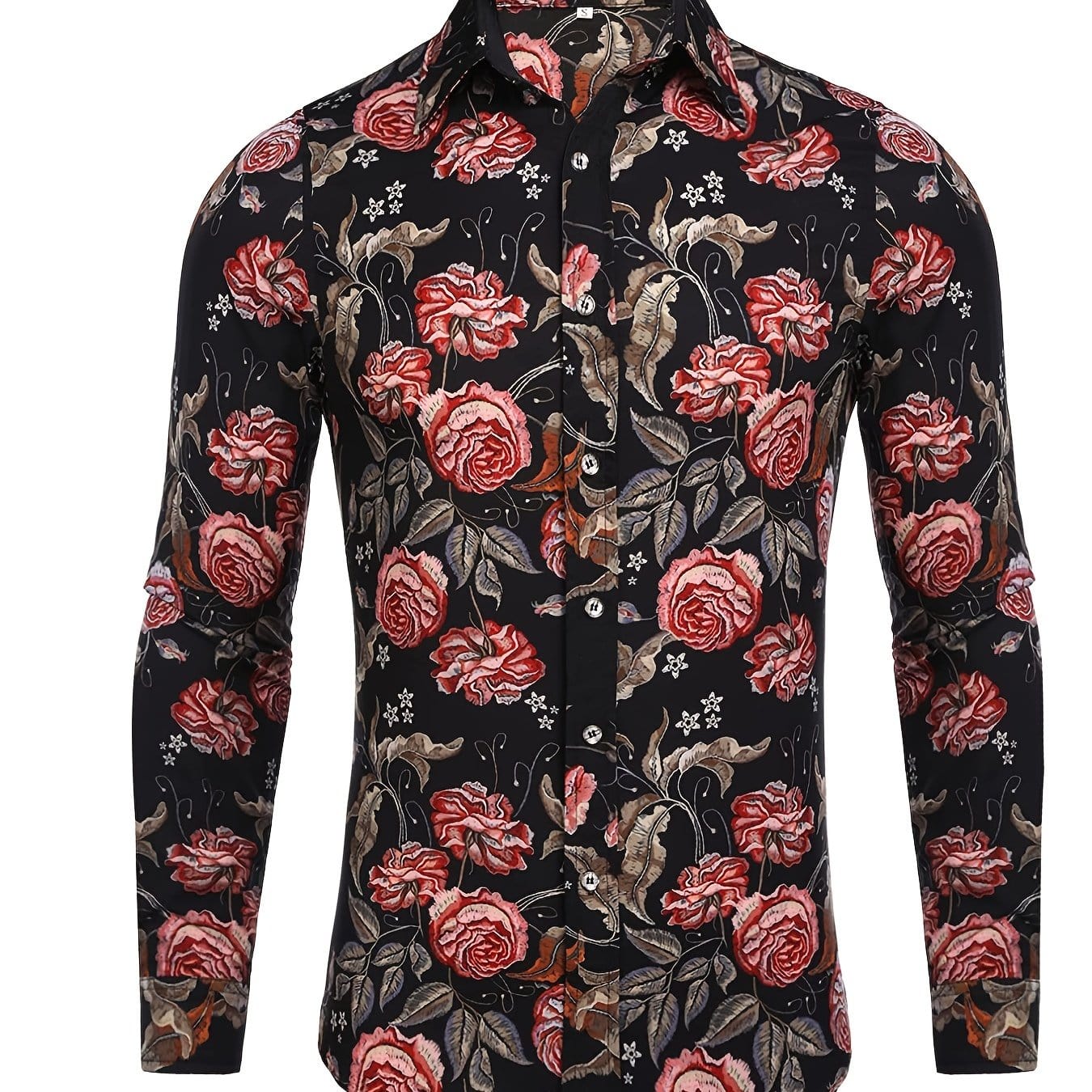 Men's Long Sleeve Luxury Design Print Dress Shirt, Casual Button Down Shirt For Party, Wedding, Banquet, Prom, Nightclub