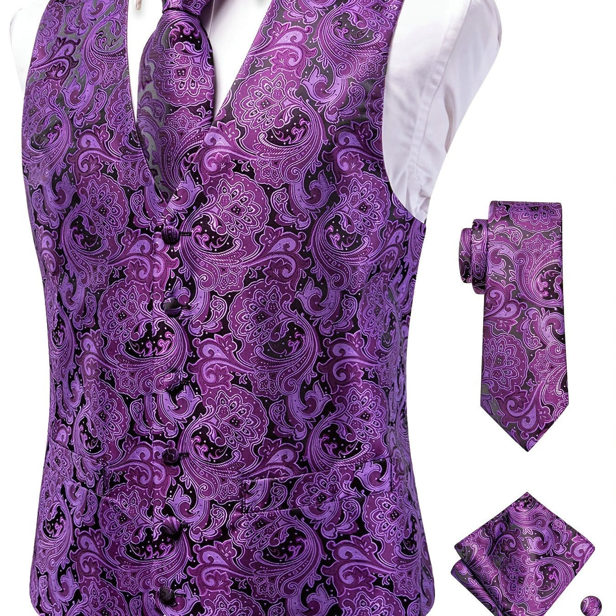 Men's Vintage Vest Set with Tie, Cufflinks and Hanky