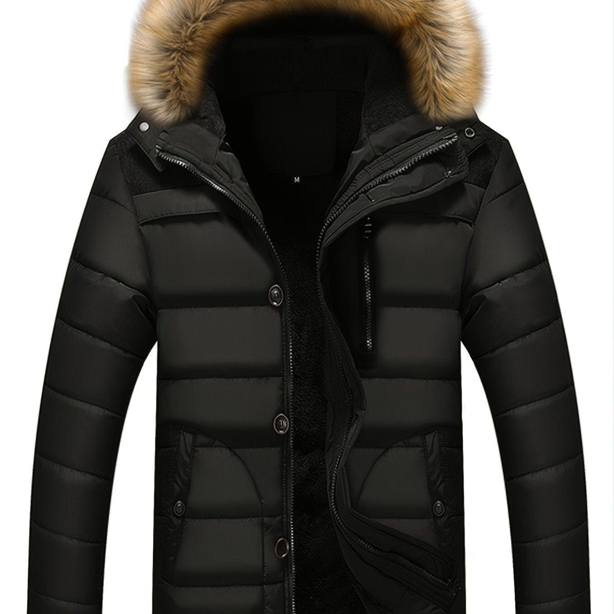 Autumn And Winter New Men's Slim Fleece Hooded Sweater Collar Cotton Coat (Sweater Collar Removable)