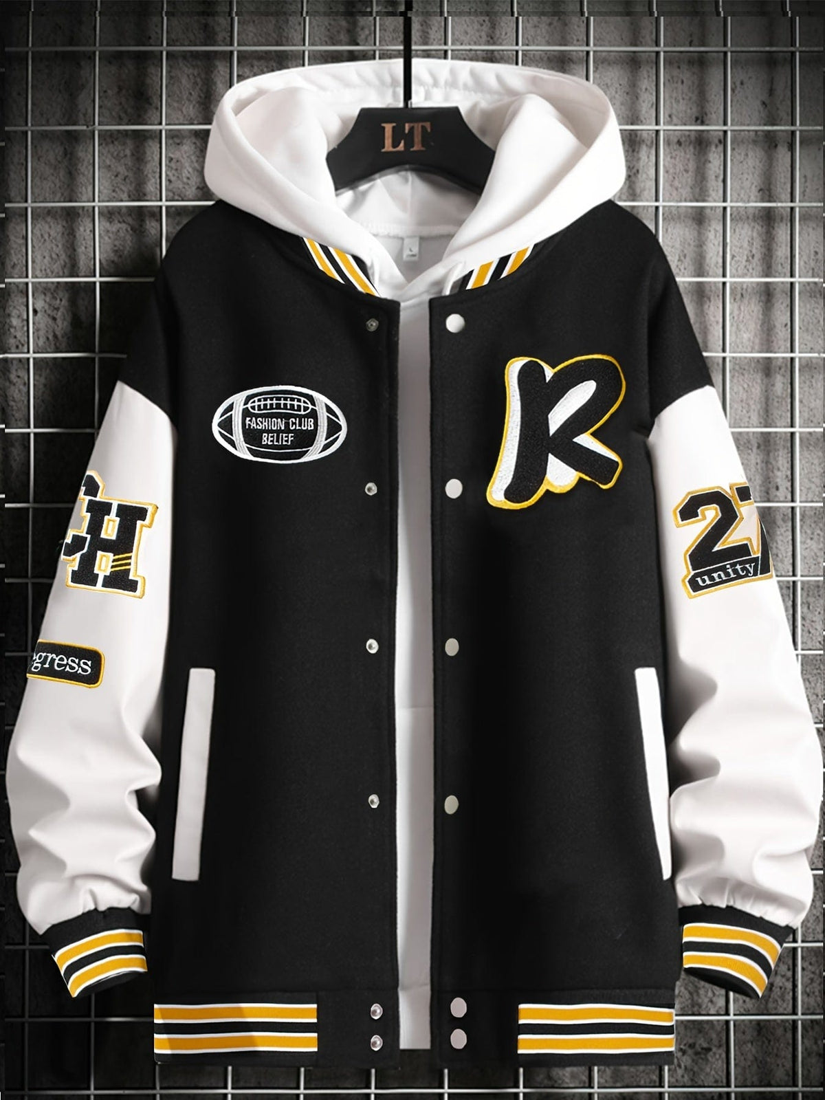 Men's Stand Collar Color Block R Embroidery Sports Jacket
