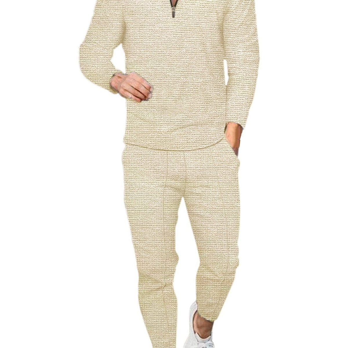 Men's Khaki Lapel Polo & Drawstring Pants Set