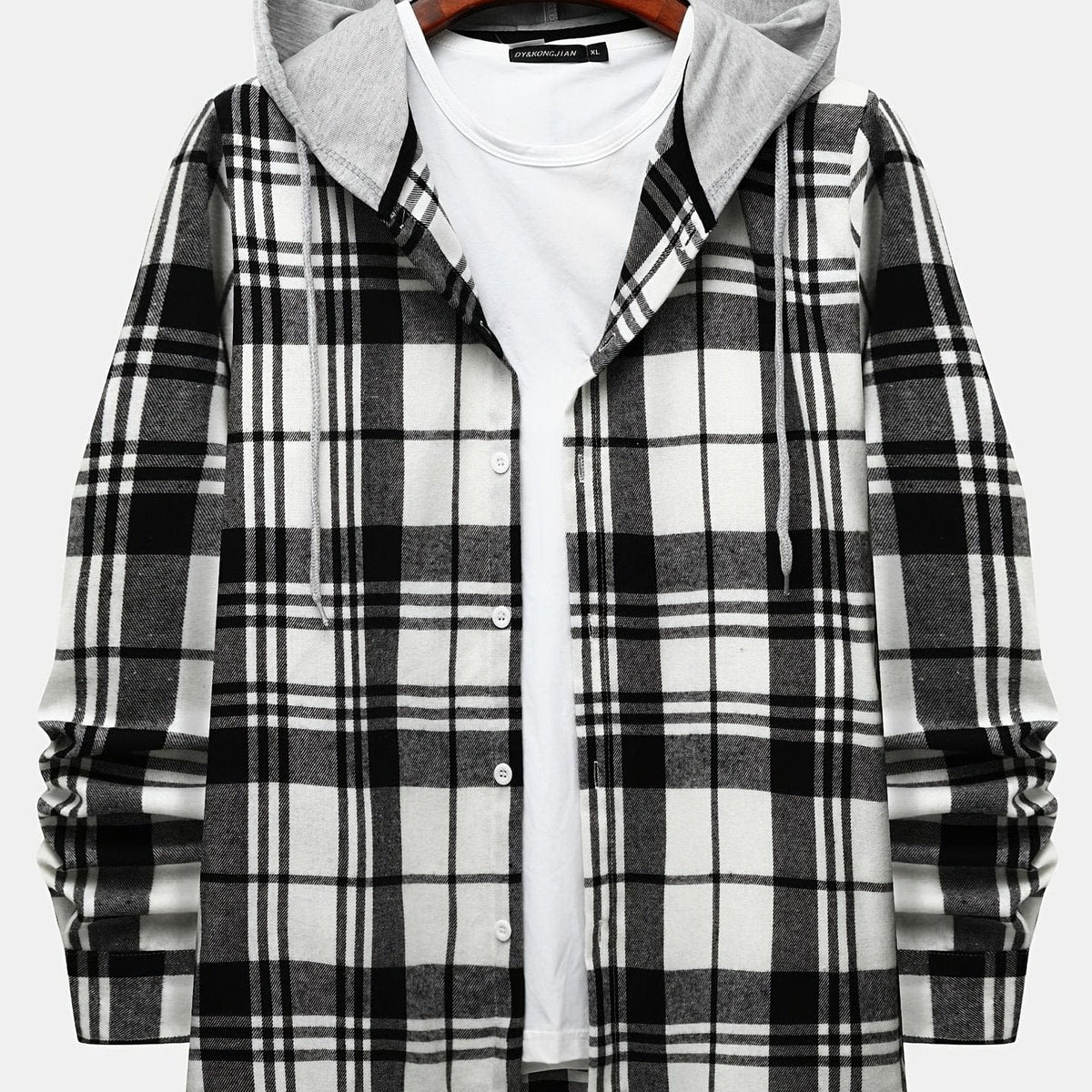 Men's Plaid Flannel Hooded Button-Down Long Sleeve Shirt