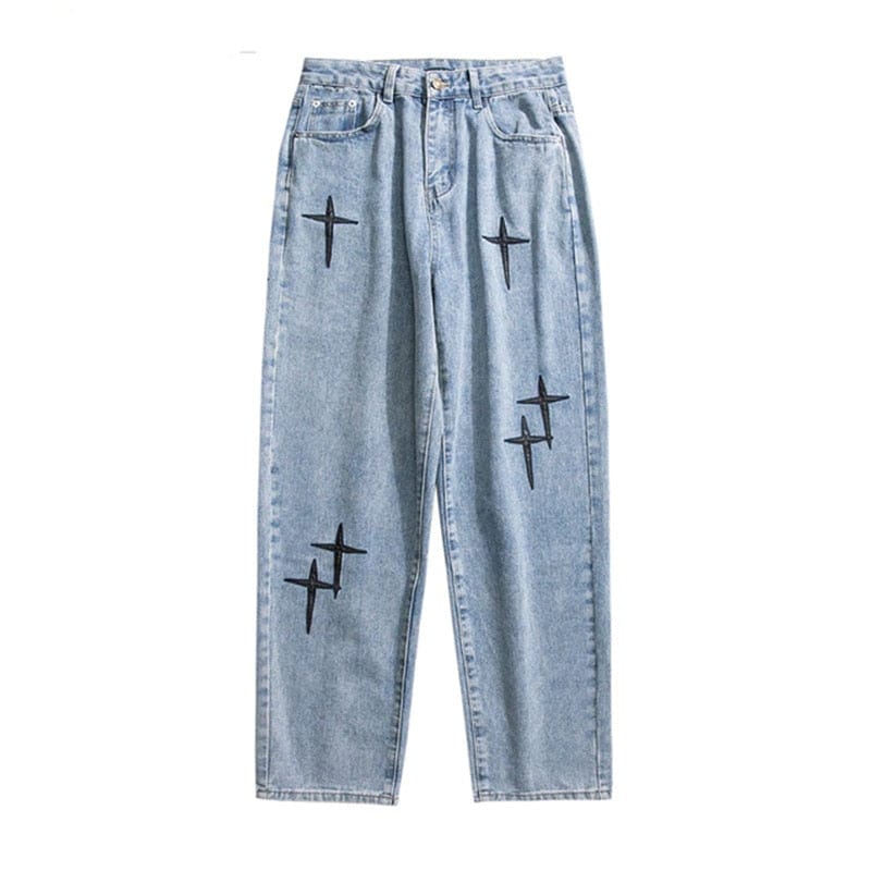 Men's Straight Loose Wide-Leg Embroidered Jeans