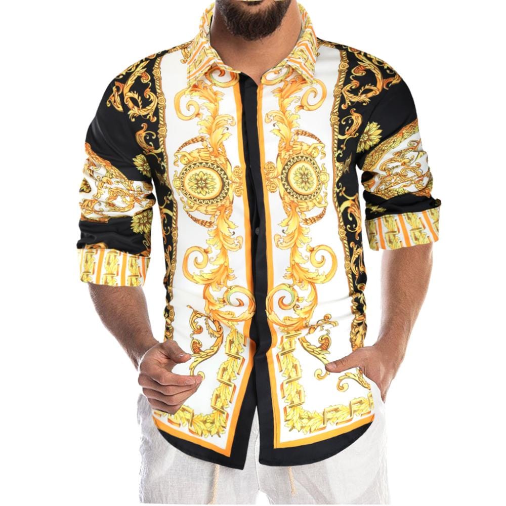 Men's Slim Fit Paisley Print Long Sleeve Prom Party Shirt