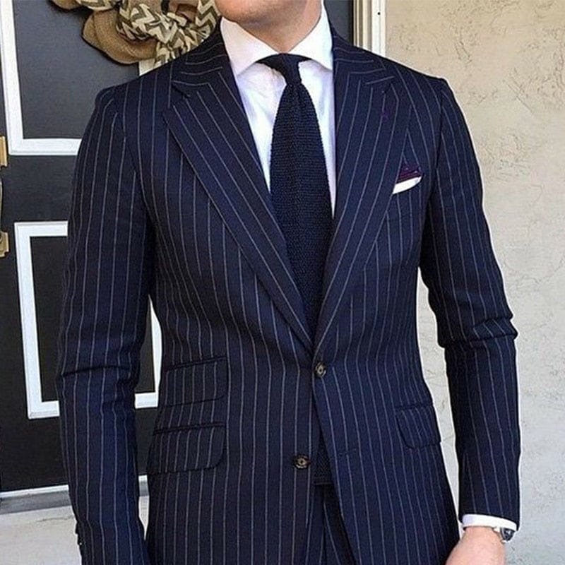 Men's Navy Pinstripe Slim-Fit 2-Piece Wedding Tuxedo Suit