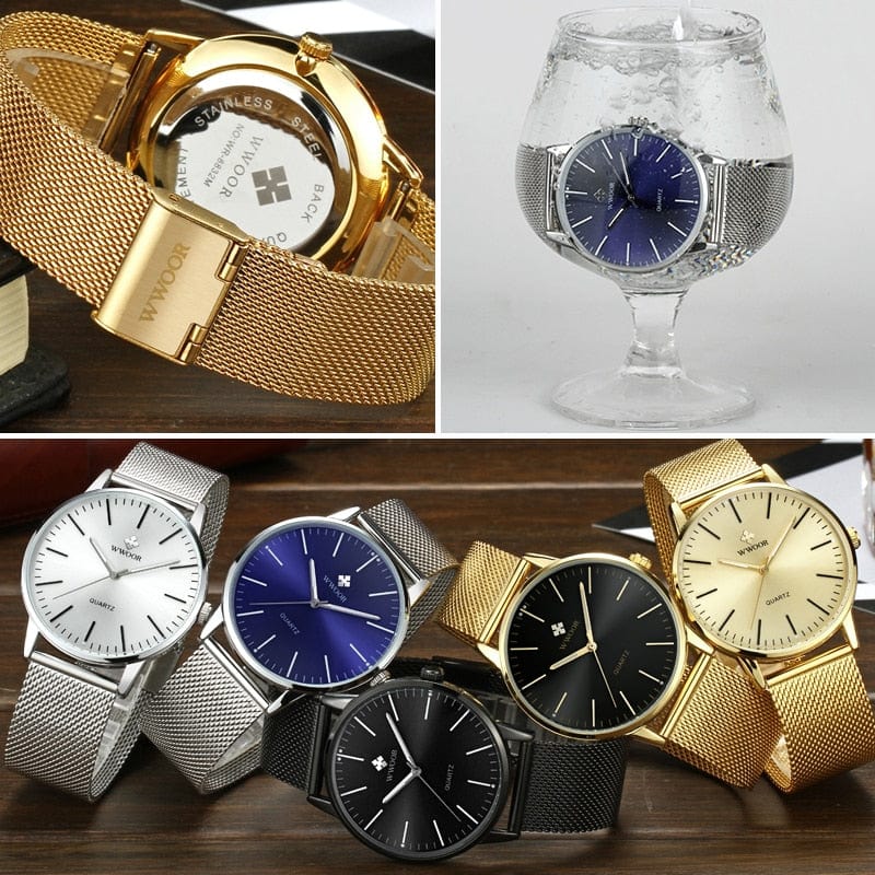 WWOOR Men Gold Watches Luxury Brand Men Fashion Quartz Golden Clock Male Simple Sports Waterproof Wrist Watch Zegarek Meski