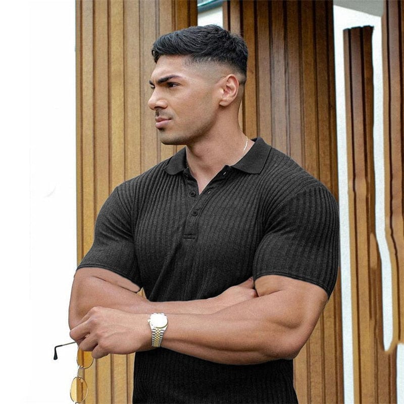 Men's Slim Fit Short Sleeve Knitted Gym Polo Shirt