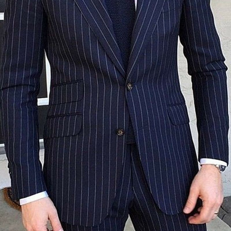 Men's Navy Pinstripe Slim-Fit 2-Piece Wedding Tuxedo Suit