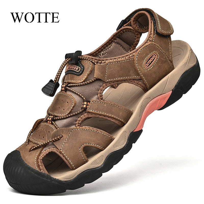 Men's Leather Rome Beach Sandals, Soft-Bottom Outdoor Wading Shoes