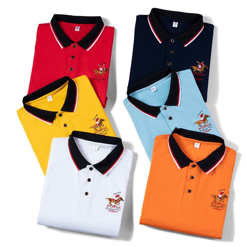Men's Short-Sleeve Embroidered Casual Business Polo Shirt