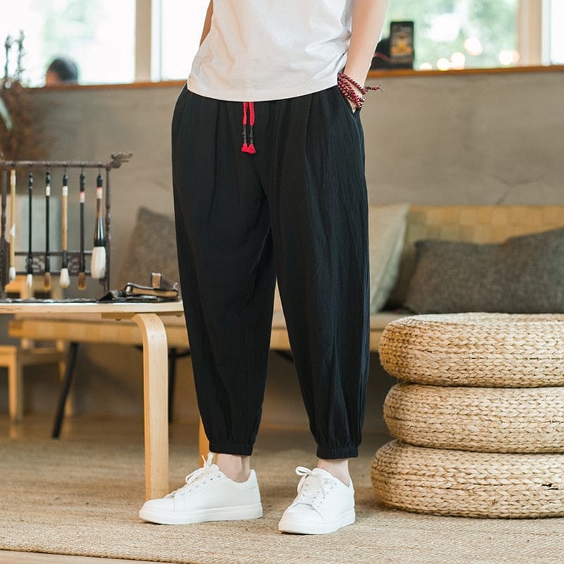 Men's Cotton Linen Chinese Style Harem Joggers