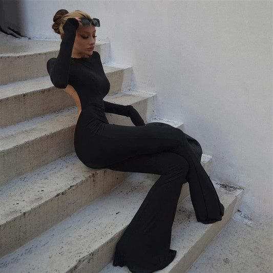 BoozRey  Black Stretchy bodycon dress Women Sexy Backless O Neck Slim dresses y2k Streetwear Active Casual Work Out Overalls