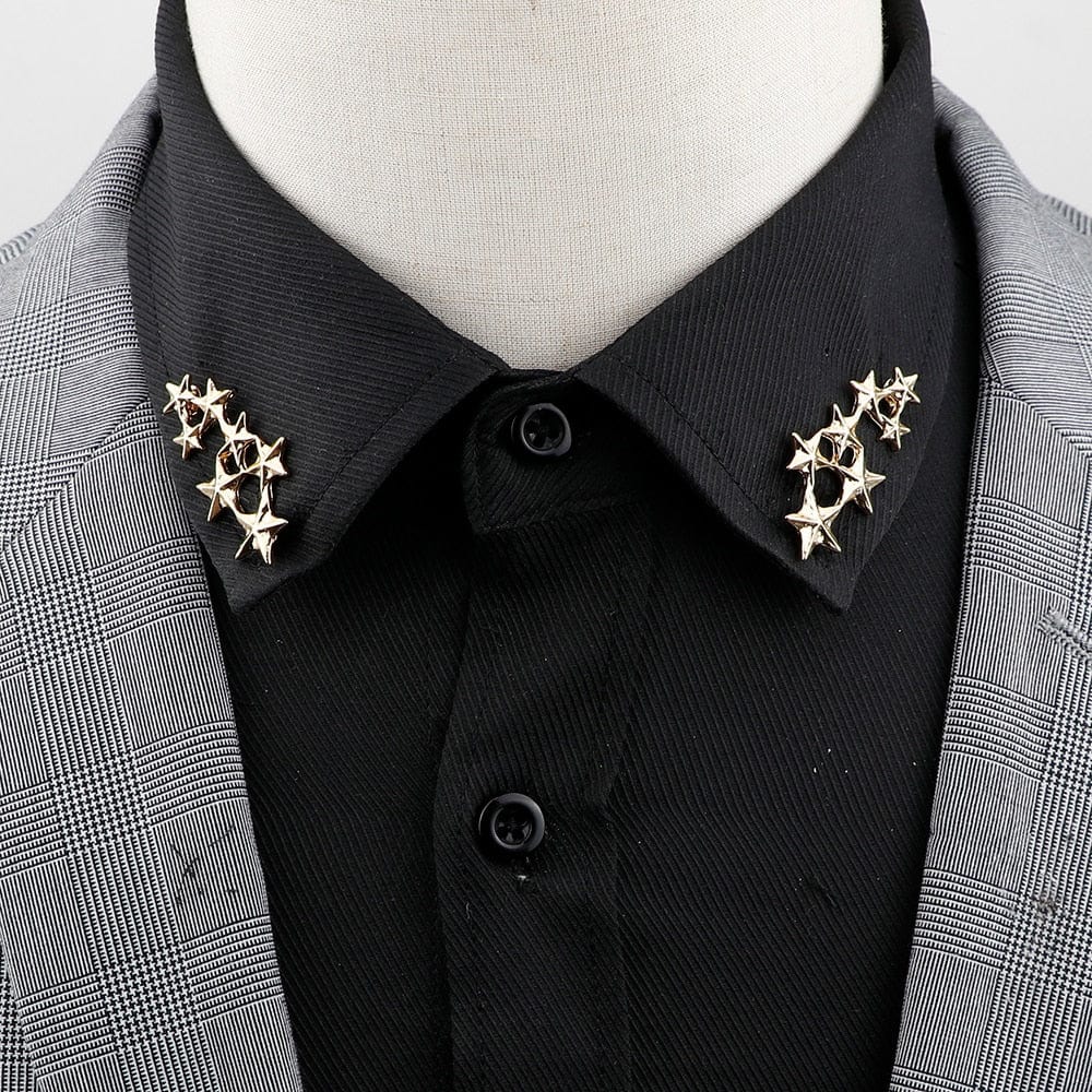 1 Pair Retro Lapel Pin Brooch Vintage Fashion Tree Leaf Collar Pin Hollowed Out Crown Shirts Suits Jewelry Accessories