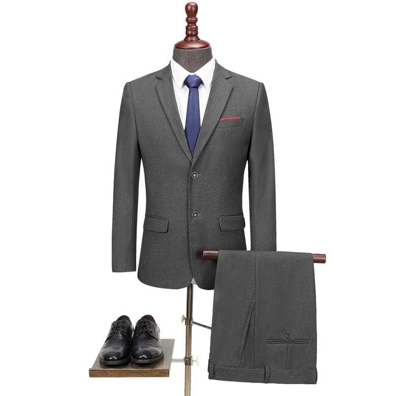 Men's Slim-Fit Two-Piece Black Navy Wedding Suit, Jacket and Pants
