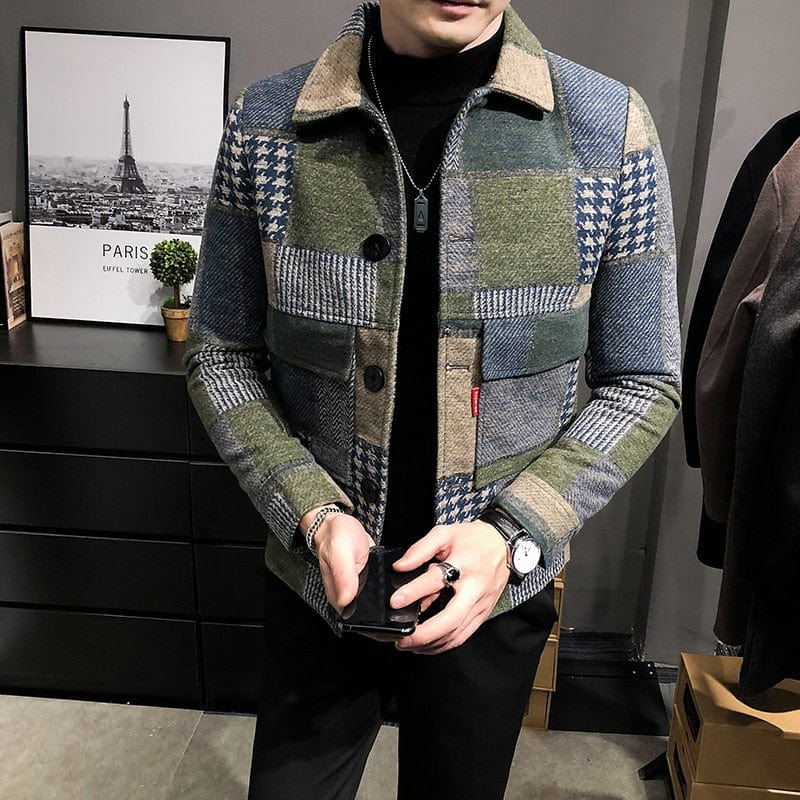 Men's Slim Plaid Wool Lapel Jacket