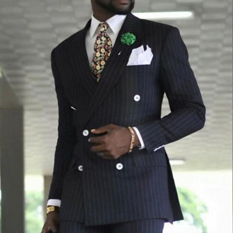 Men's Pinstripe Double-Breasted 2-Piece Wedding Tuxedo Suit