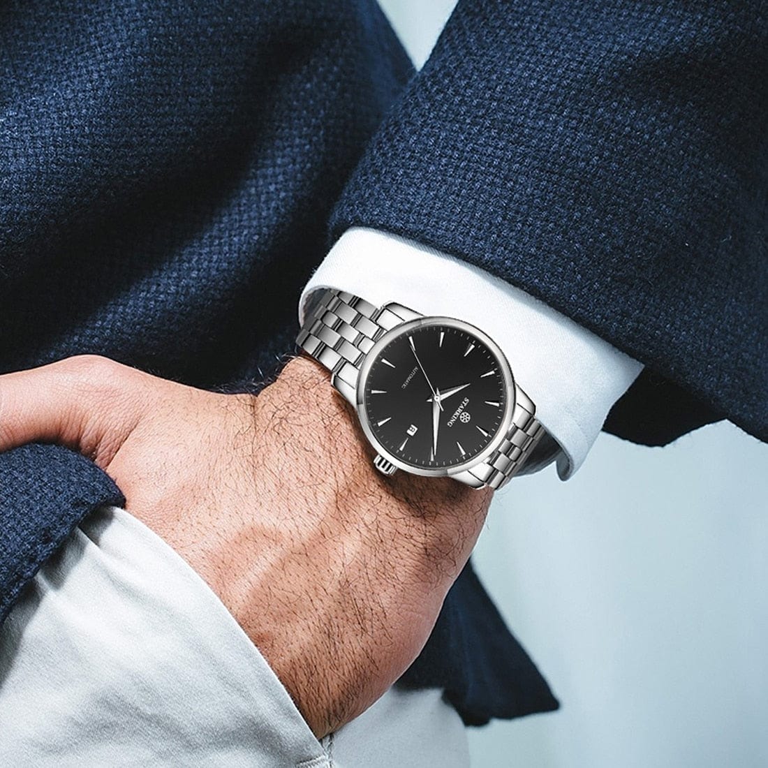 Men's 40mm Ultra-Thin Sapphire Mechanical Watch, Splash-Resistant