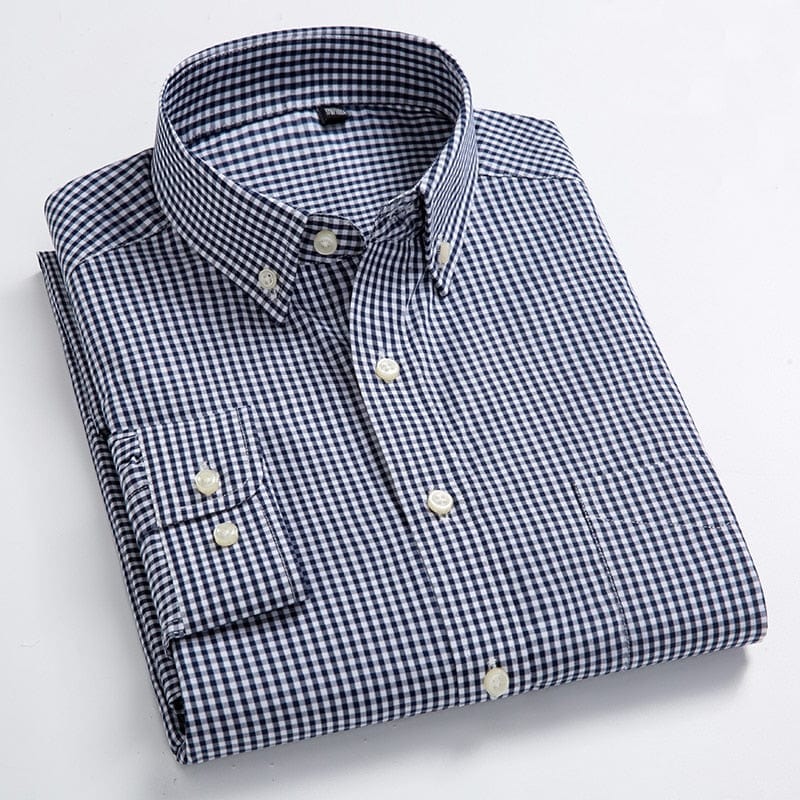 Men's Cotton Oxford Plaid Casual Dress Shirt