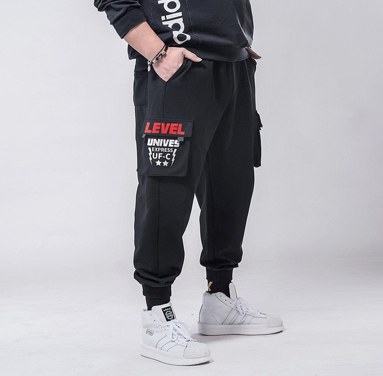 Men's Plus-Size Black Cargo Jogger Harem Pants