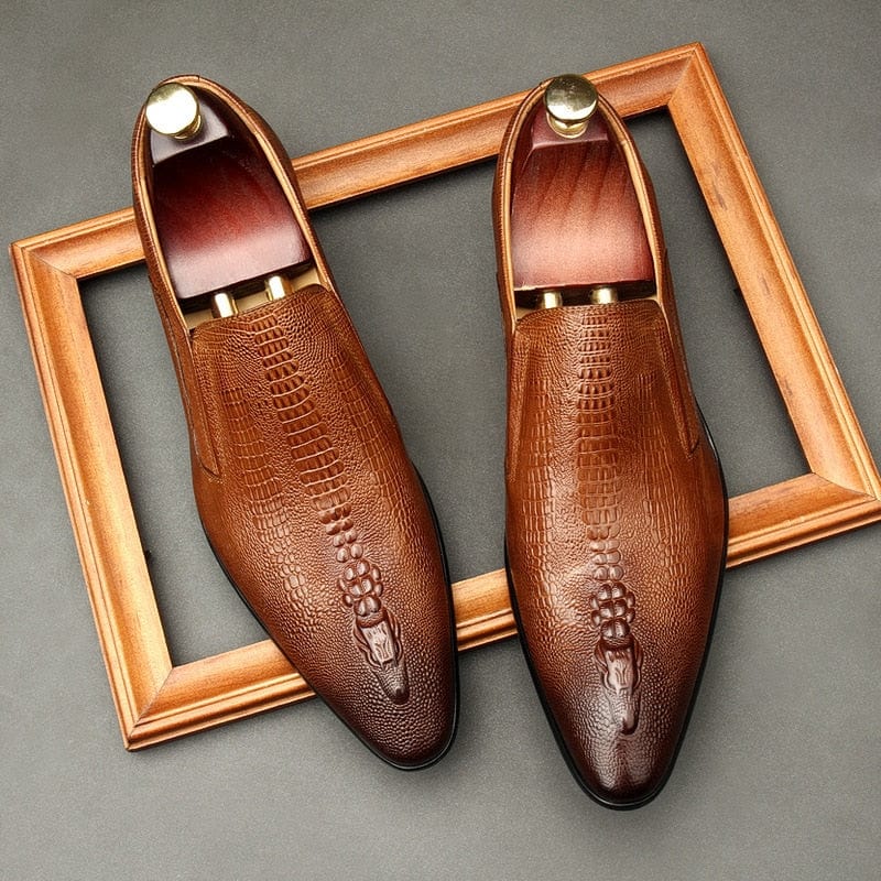Men's Handmade Genuine Leather Slip-On Brogue Oxford Dress Shoes