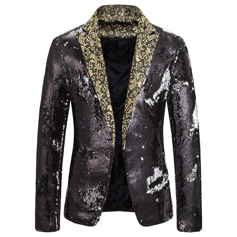 Men's Shiny Sequin Shawl Collar Prom Wedding Suit Jacket