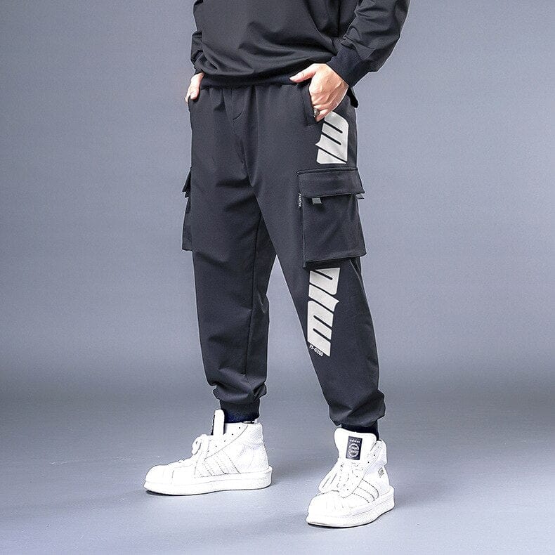 Men's Plus-Size Black Cargo Jogger Harem Pants