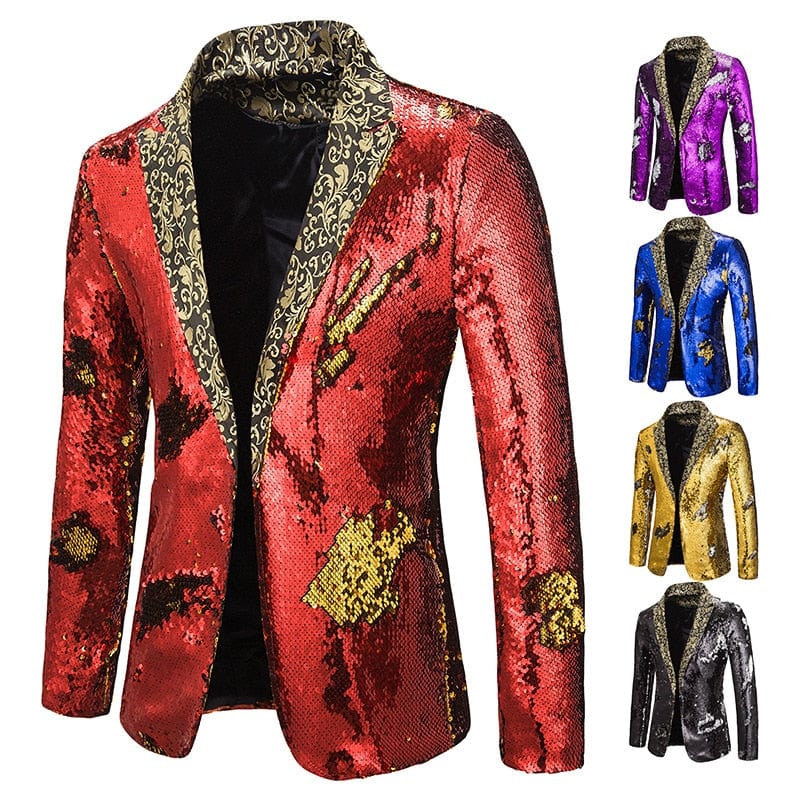 Men's Shiny Sequin Shawl Collar Prom Wedding Suit Jacket