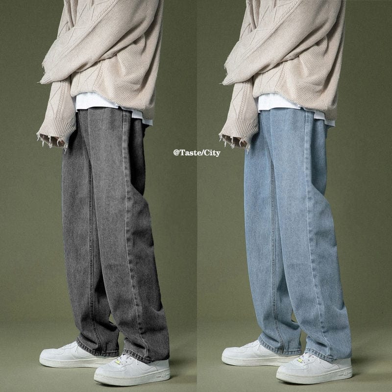 Men's Korean Retro Loose Straight Wide-Leg Denim Jeans
