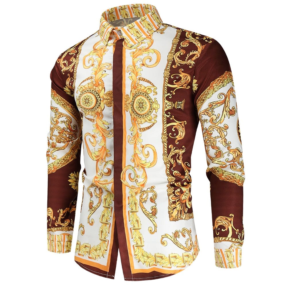 Men's Slim Fit Paisley Print Long Sleeve Prom Party Shirt