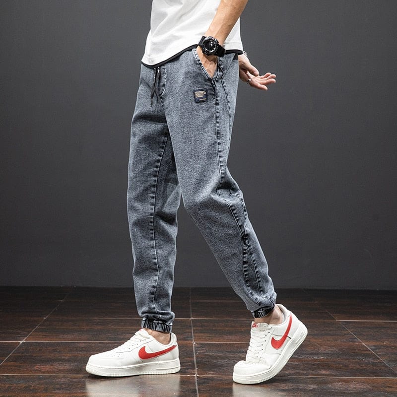 Men's Black Blue Baggy Cargo Denim Jogger Jeans, Plus 6XL-8XL