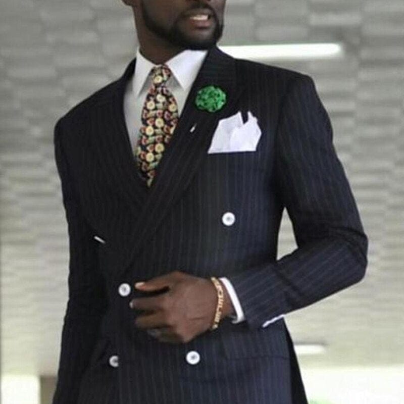 Men's Pinstripe Double-Breasted 2-Piece Wedding Tuxedo Suit